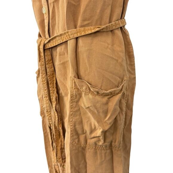 Caslon Button Down Womens Orange Tencel Soft Belted Midi Short Sleeve Dress sz M - Picture 9 of 16